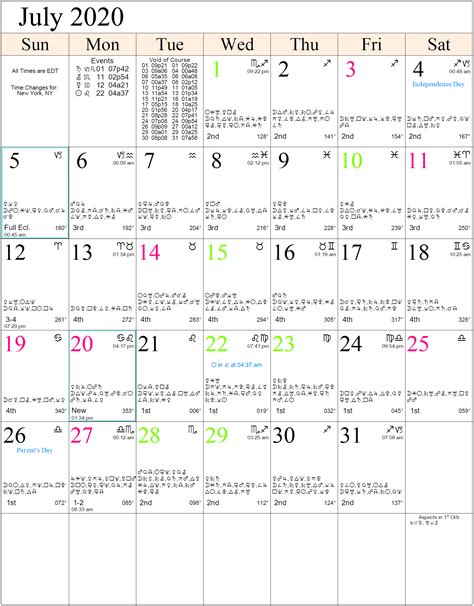 Monthly Astrology Calendar